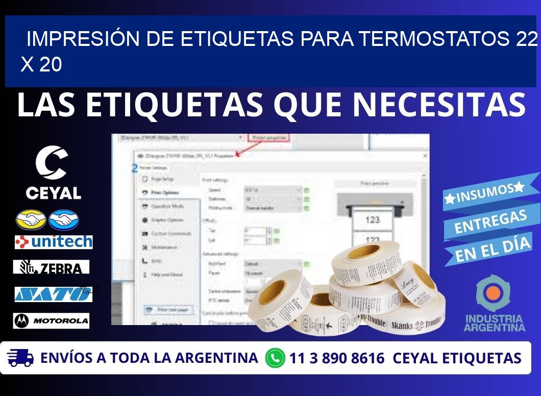 IMPRESIÓN DE ETIQUETAS PARA TERMOSTATOS 22 x 20