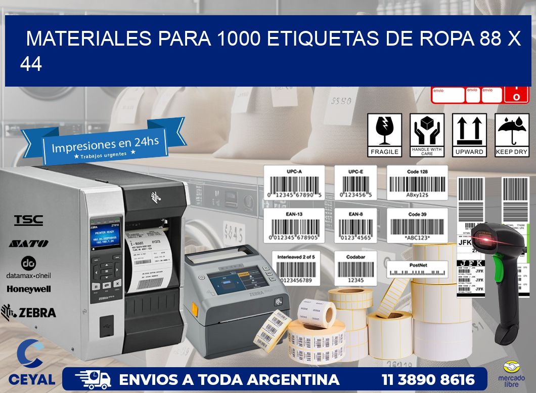 MATERIALES PARA 1000 ETIQUETAS DE ROPA 88 x 44