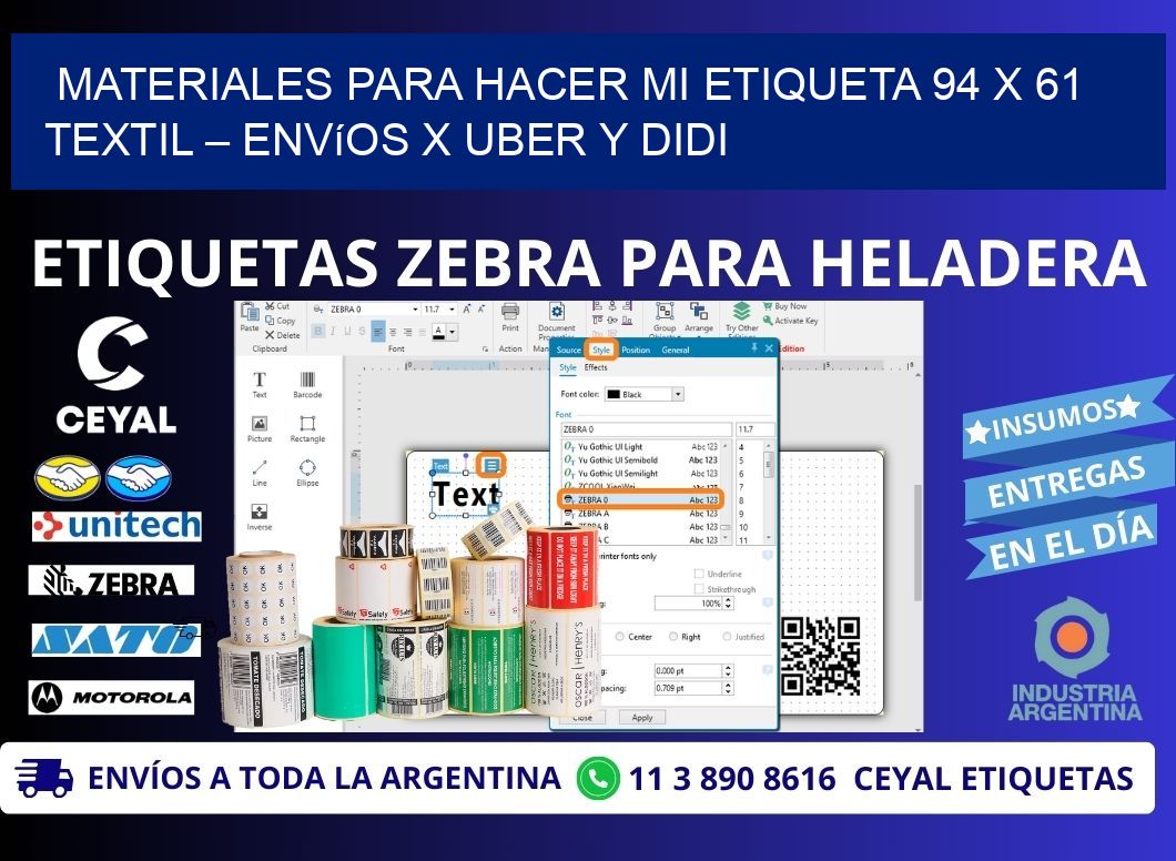 Materiales para hacer mi Etiqueta 94 x 61 textil – Envíos x Uber y DiDi