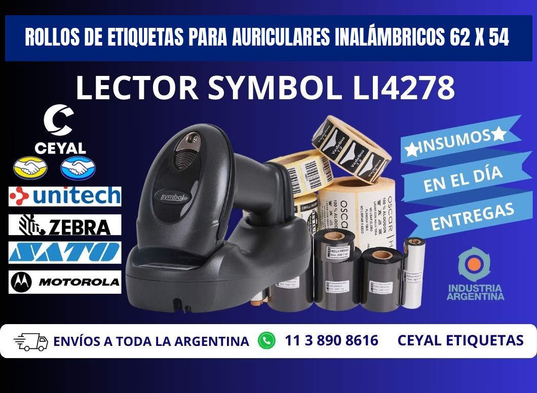 ROLLOS DE ETIQUETAS PARA AURICULARES INALÁMBRICOS 62 x 54