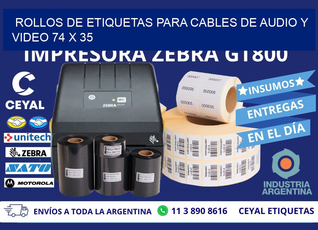 ROLLOS DE ETIQUETAS PARA CABLES DE AUDIO Y VIDEO 74 x 35
