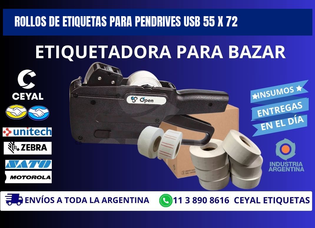 ROLLOS DE ETIQUETAS PARA PENDRIVES USB 55 x 72