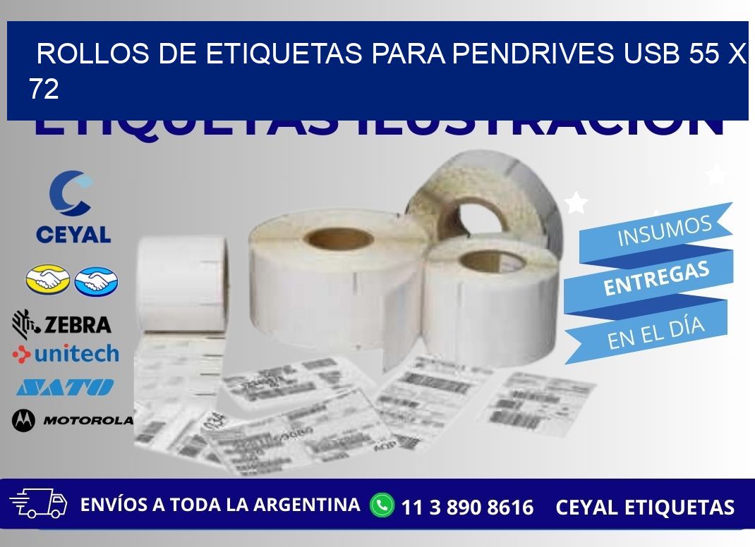 ROLLOS DE ETIQUETAS PARA PENDRIVES USB 55 x 72