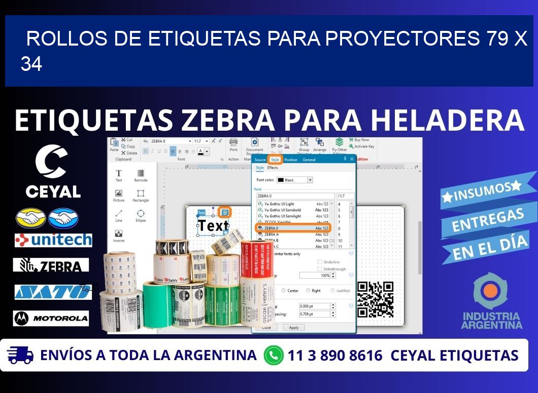ROLLOS DE ETIQUETAS PARA PROYECTORES 79 x 34