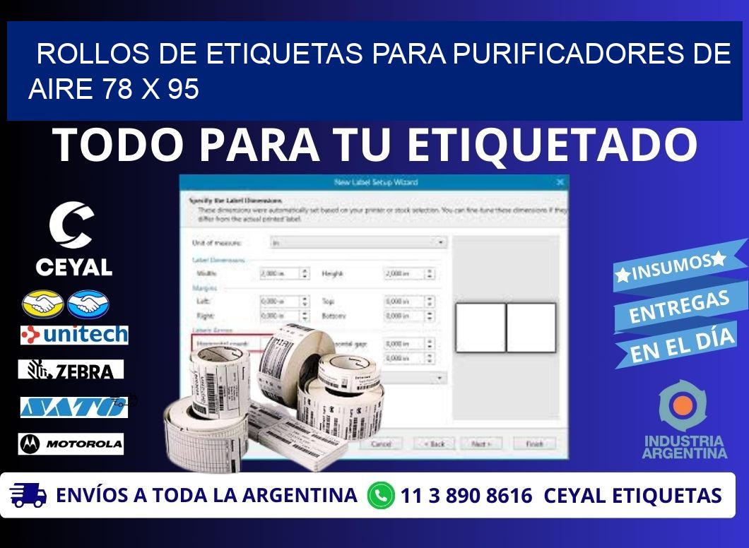 ROLLOS DE ETIQUETAS PARA PURIFICADORES DE AIRE 78 x 95