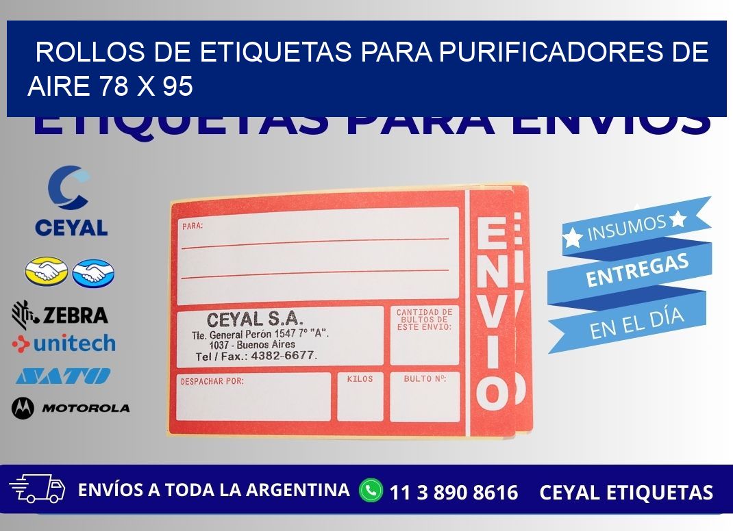 ROLLOS DE ETIQUETAS PARA PURIFICADORES DE AIRE 78 x 95