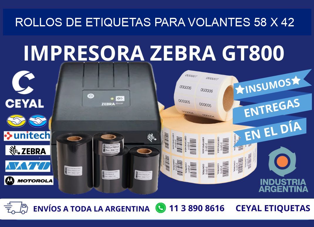 ROLLOS DE ETIQUETAS PARA VOLANTES 58 x 42