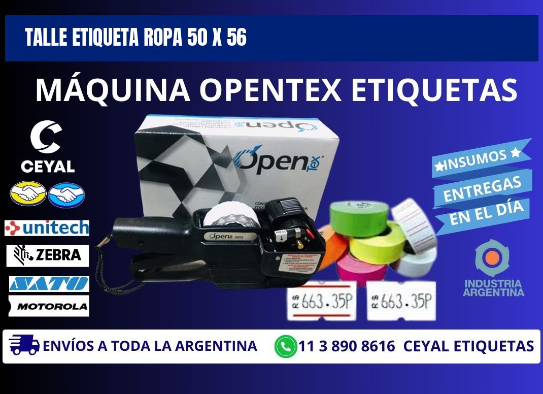 TALLE ETIQUETA ROPA 50 x 56