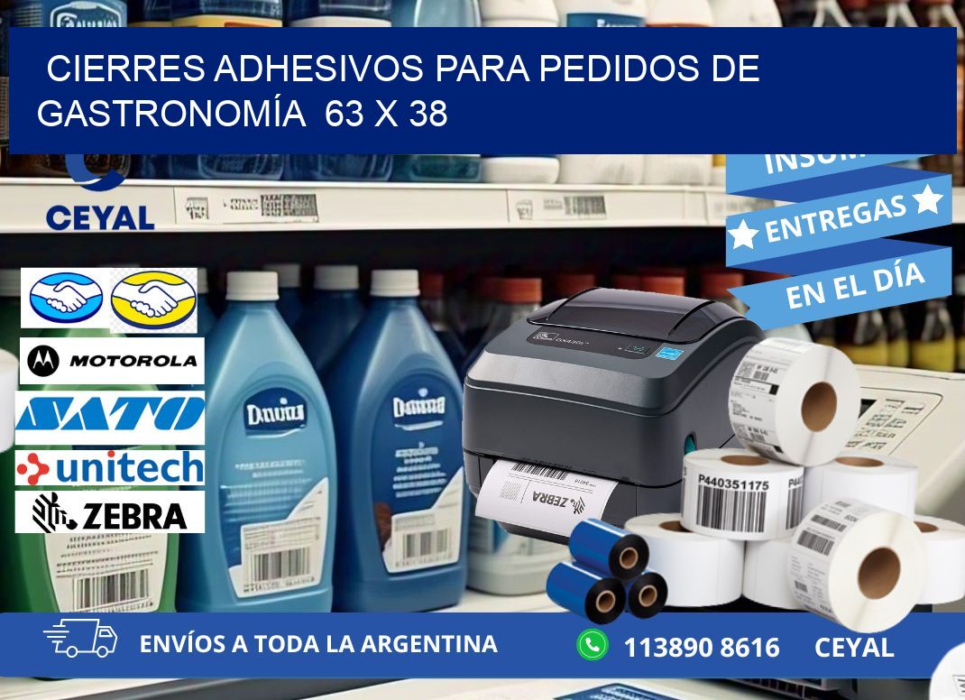 CIERRES ADHESIVOS PARA PEDIDOS DE GASTRONOMÍA  63 x 38