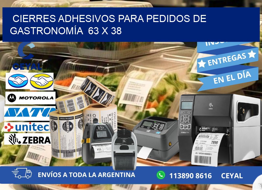 CIERRES ADHESIVOS PARA PEDIDOS DE GASTRONOMÍA  63 x 38