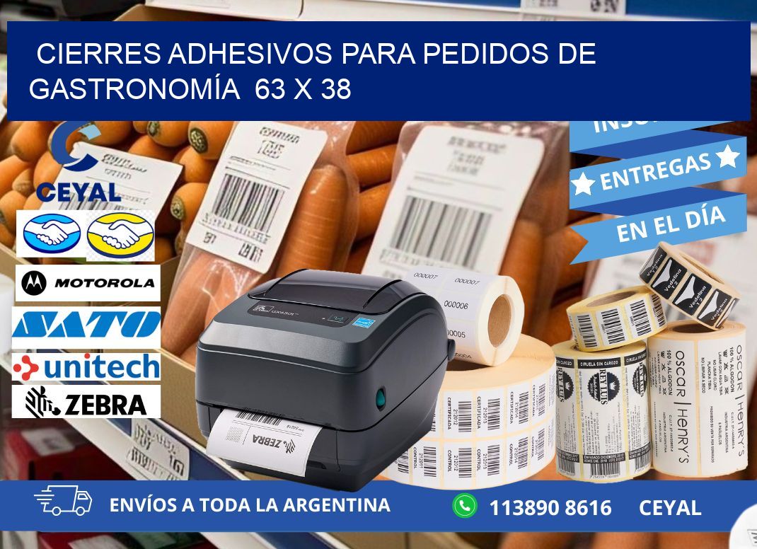 CIERRES ADHESIVOS PARA PEDIDOS DE GASTRONOMÍA  63 x 38