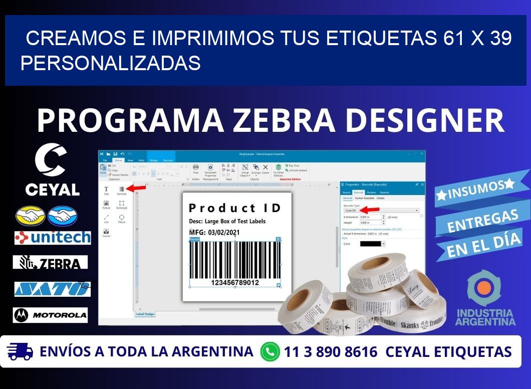 Creamos e Imprimimos tus Etiquetas 61 x 39 Personalizadas