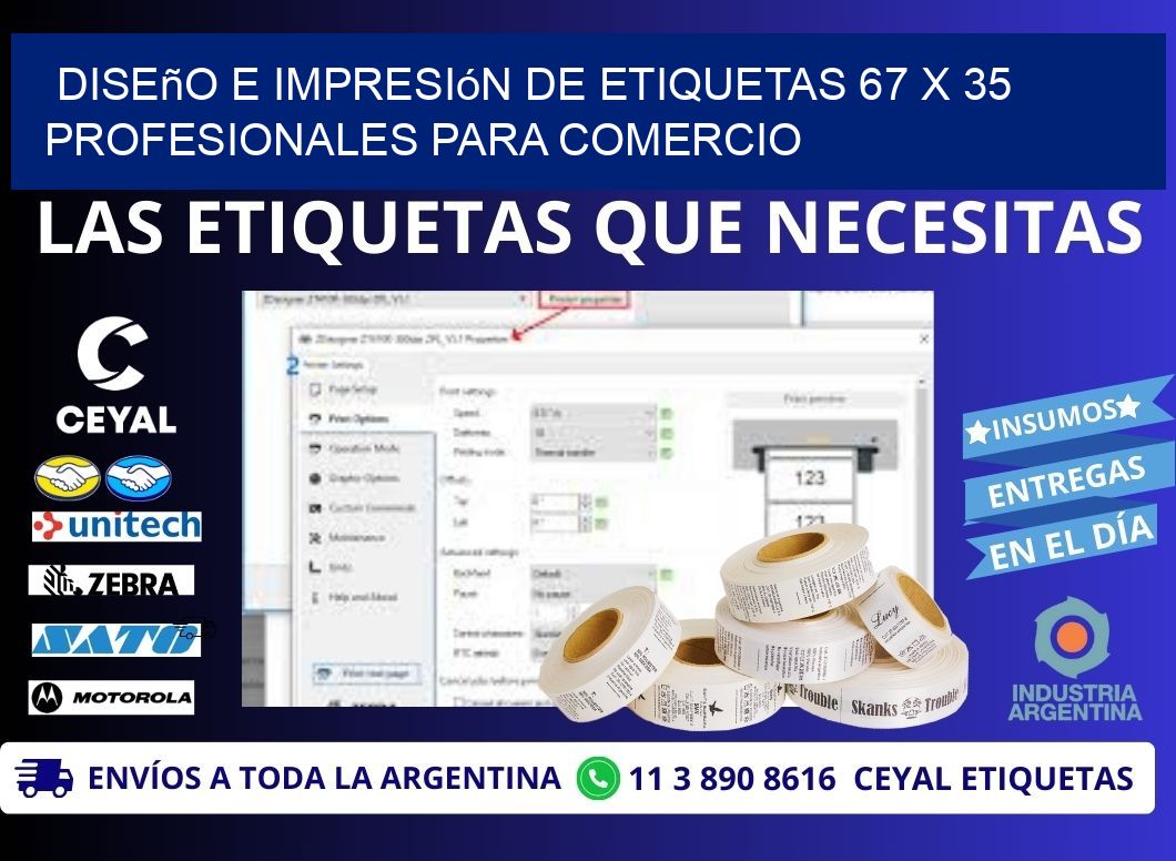 Diseño e Impresión de Etiquetas 67 x 35 Profesionales para Comercio