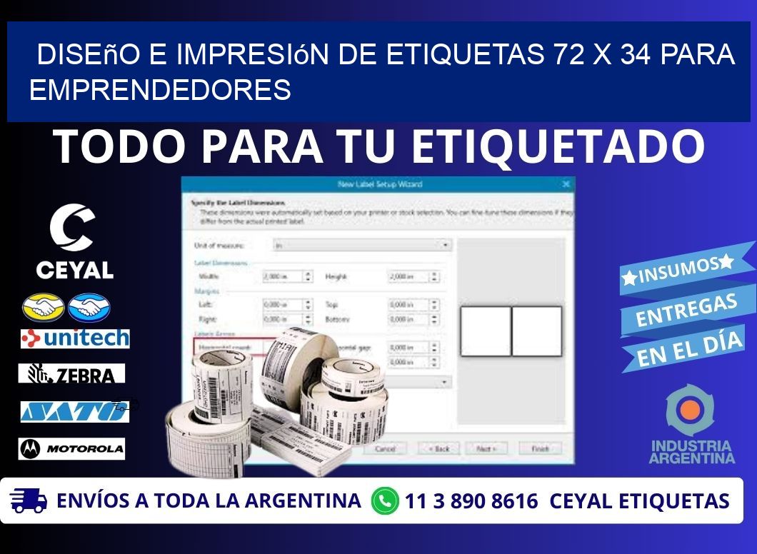 Diseño e Impresión de Etiquetas 72 x 34 para Emprendedores