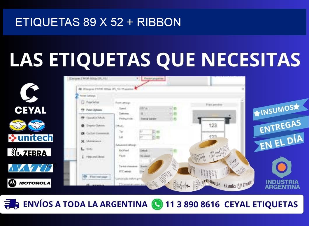 ETIQUETAS 89 x 52 + RIBBON