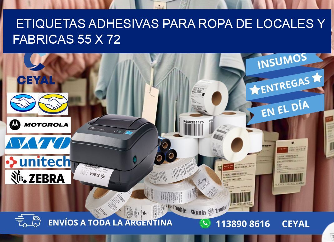 ETIQUETAS ADHESIVAS PARA ROPA DE LOCALES Y FABRICAS 55 x 72