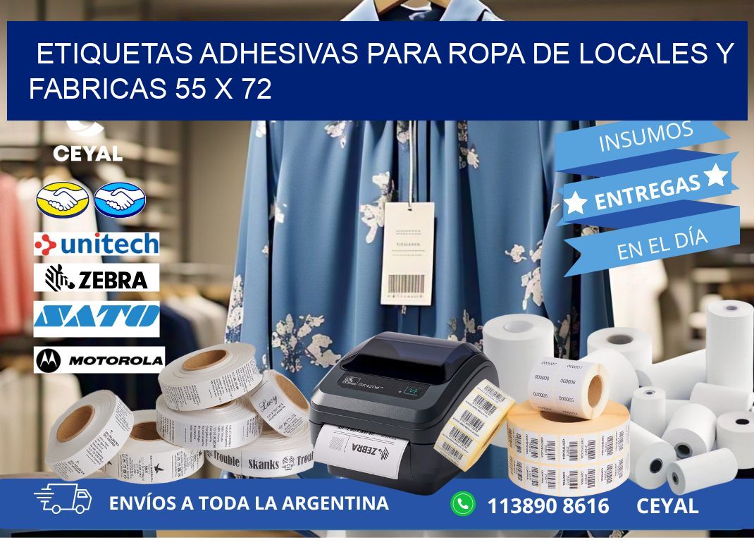 ETIQUETAS ADHESIVAS PARA ROPA DE LOCALES Y FABRICAS 55 x 72