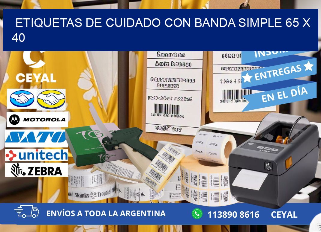ETIQUETAS DE CUIDADO CON BANDA SIMPLE 65 x 40