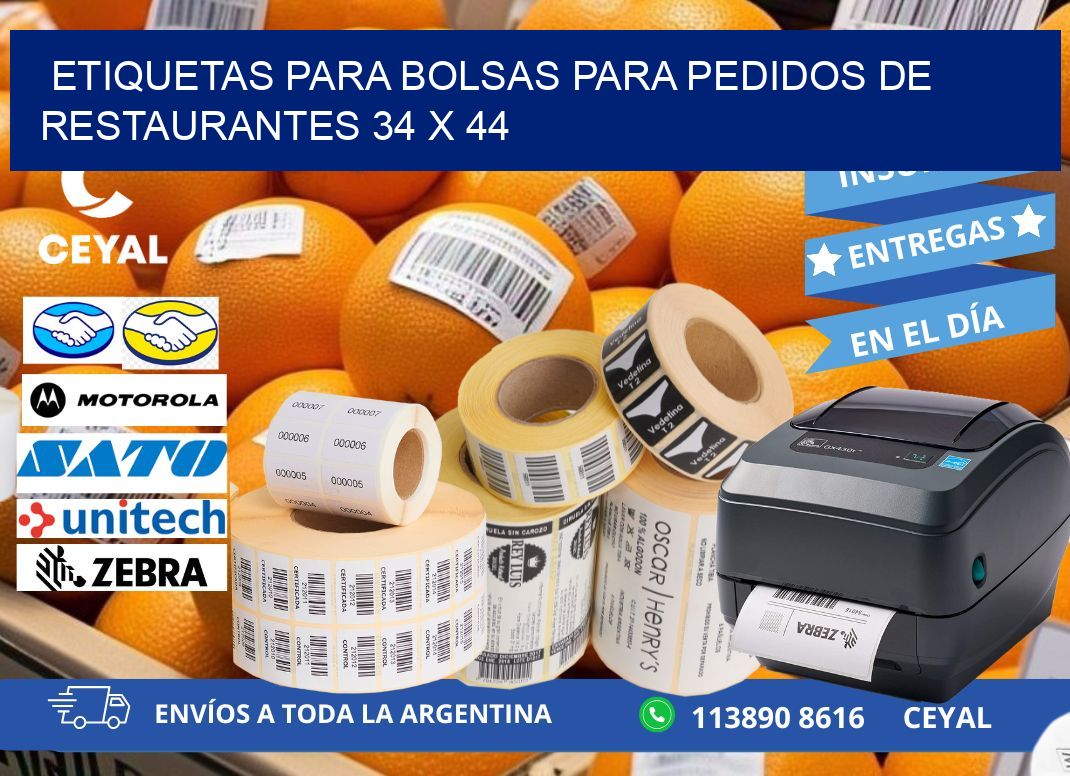 ETIQUETAS PARA BOLSAS PARA PEDIDOS DE RESTAURANTES 34 x 44