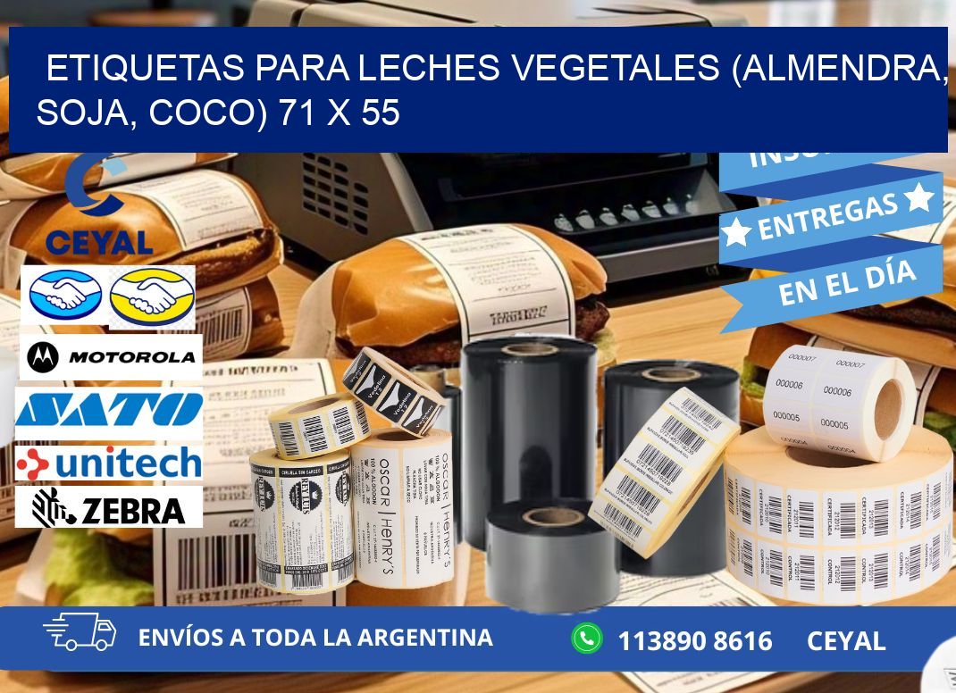 ETIQUETAS PARA LECHES VEGETALES (ALMENDRA, SOJA, COCO) 71 x 55