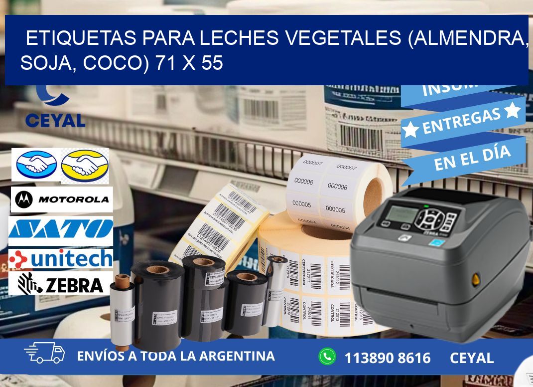 ETIQUETAS PARA LECHES VEGETALES (ALMENDRA, SOJA, COCO) 71 x 55