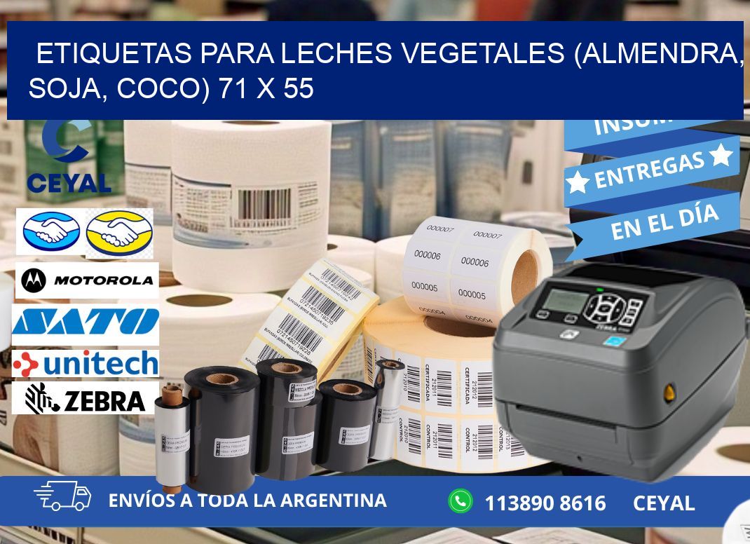 ETIQUETAS PARA LECHES VEGETALES (ALMENDRA, SOJA, COCO) 71 x 55