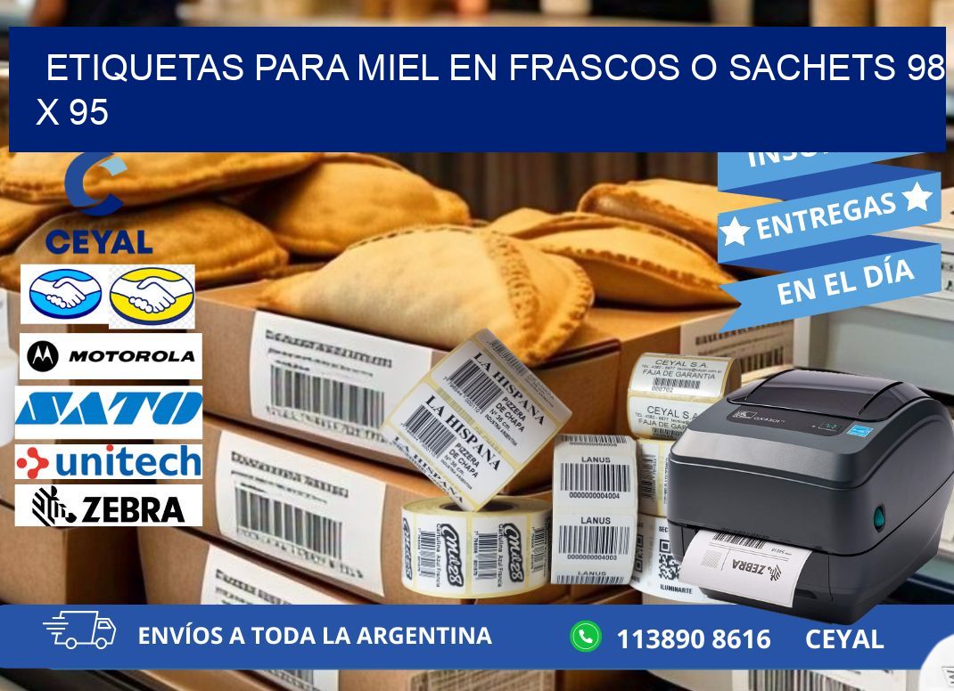 ETIQUETAS PARA MIEL EN FRASCOS O SACHETS 98 x 95