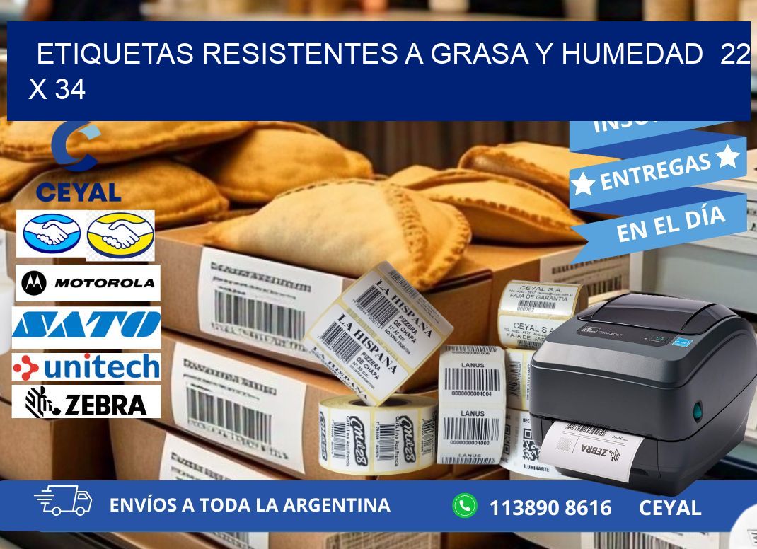 ETIQUETAS RESISTENTES A GRASA Y HUMEDAD  22 x 34