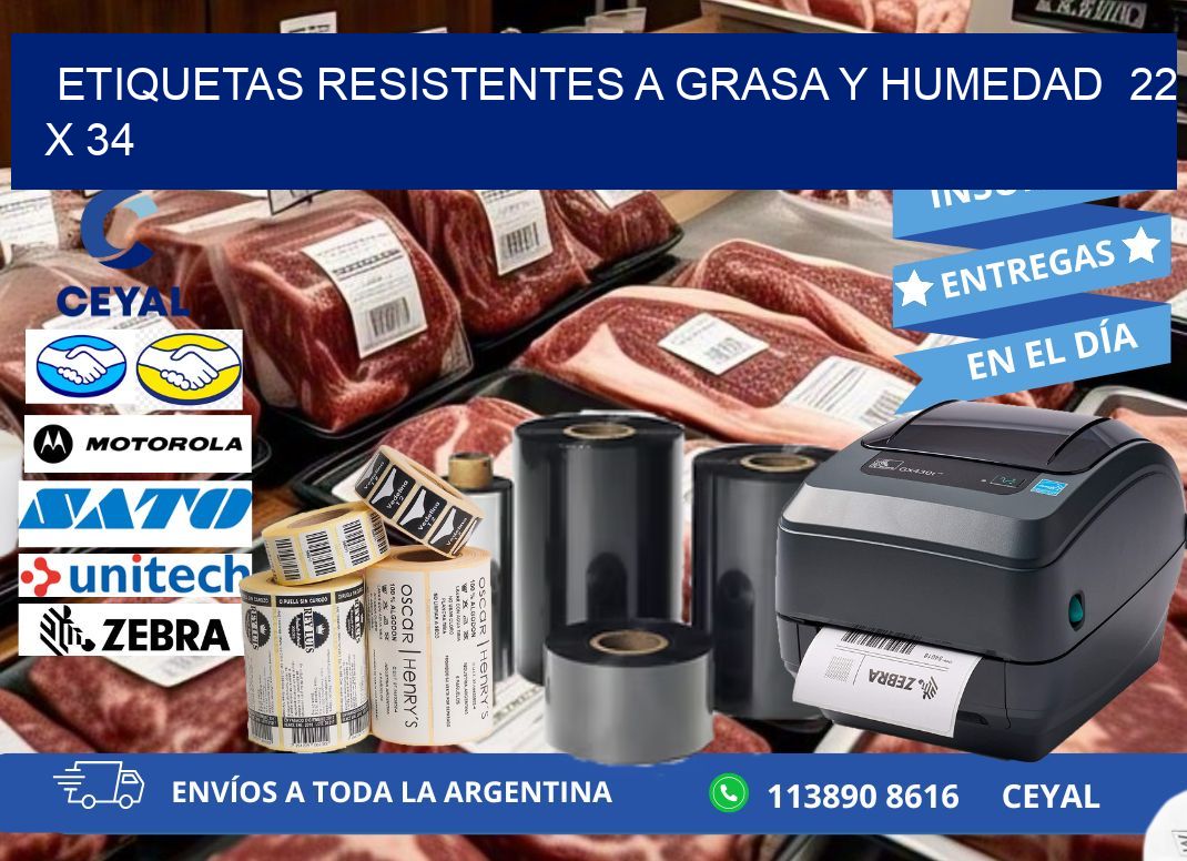 ETIQUETAS RESISTENTES A GRASA Y HUMEDAD  22 x 34