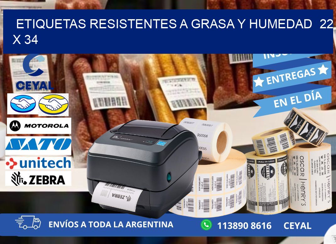 ETIQUETAS RESISTENTES A GRASA Y HUMEDAD  22 x 34