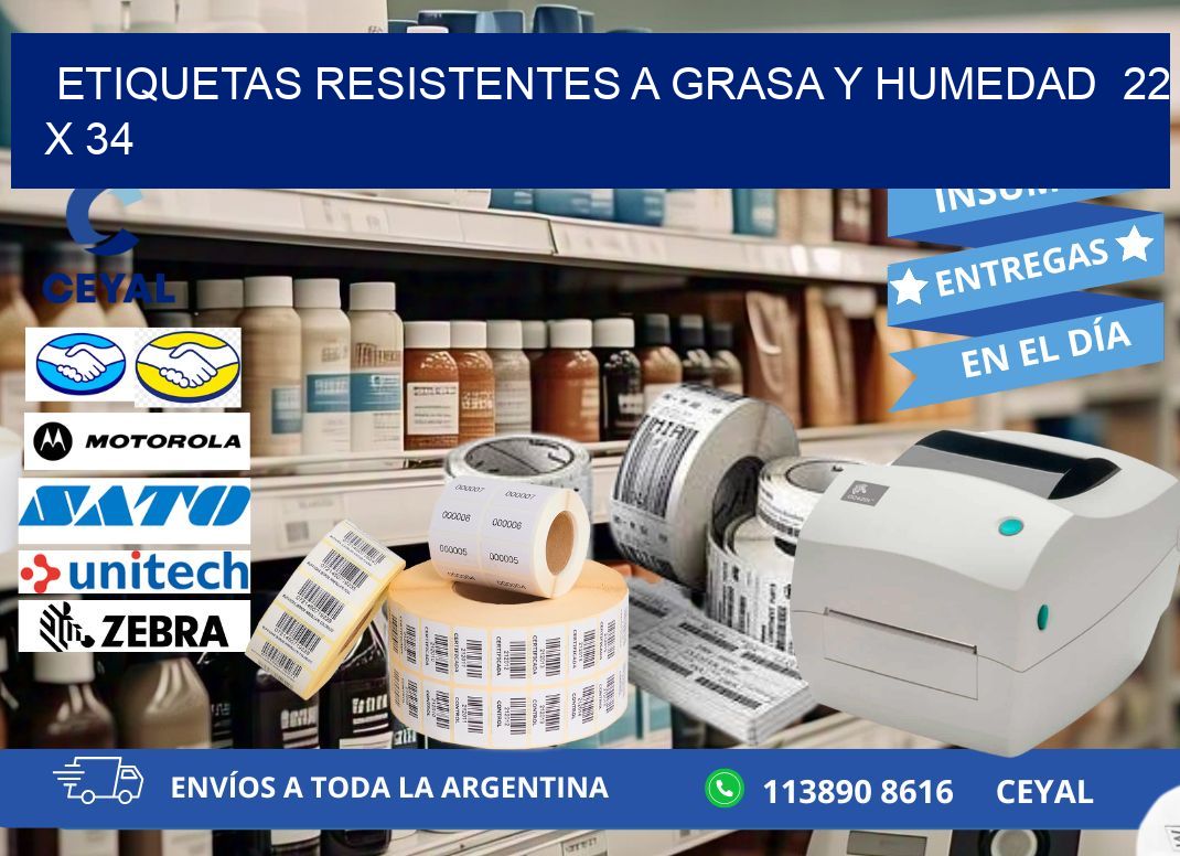 ETIQUETAS RESISTENTES A GRASA Y HUMEDAD  22 x 34