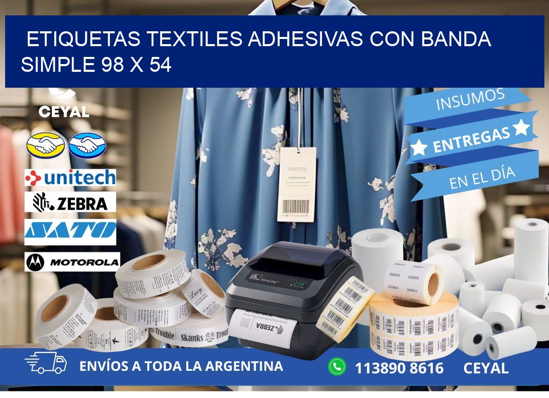 ETIQUETAS TEXTILES ADHESIVAS CON BANDA SIMPLE 98 x 54