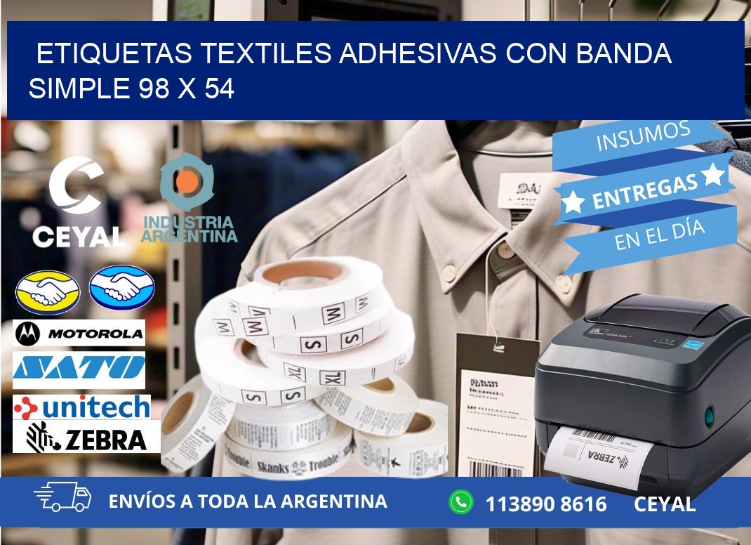 ETIQUETAS TEXTILES ADHESIVAS CON BANDA SIMPLE 98 x 54