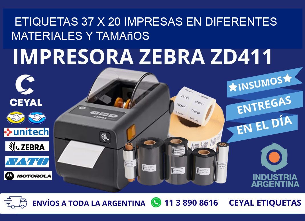 Etiquetas 37 x 20 Impresas en Diferentes Materiales y Tamaños