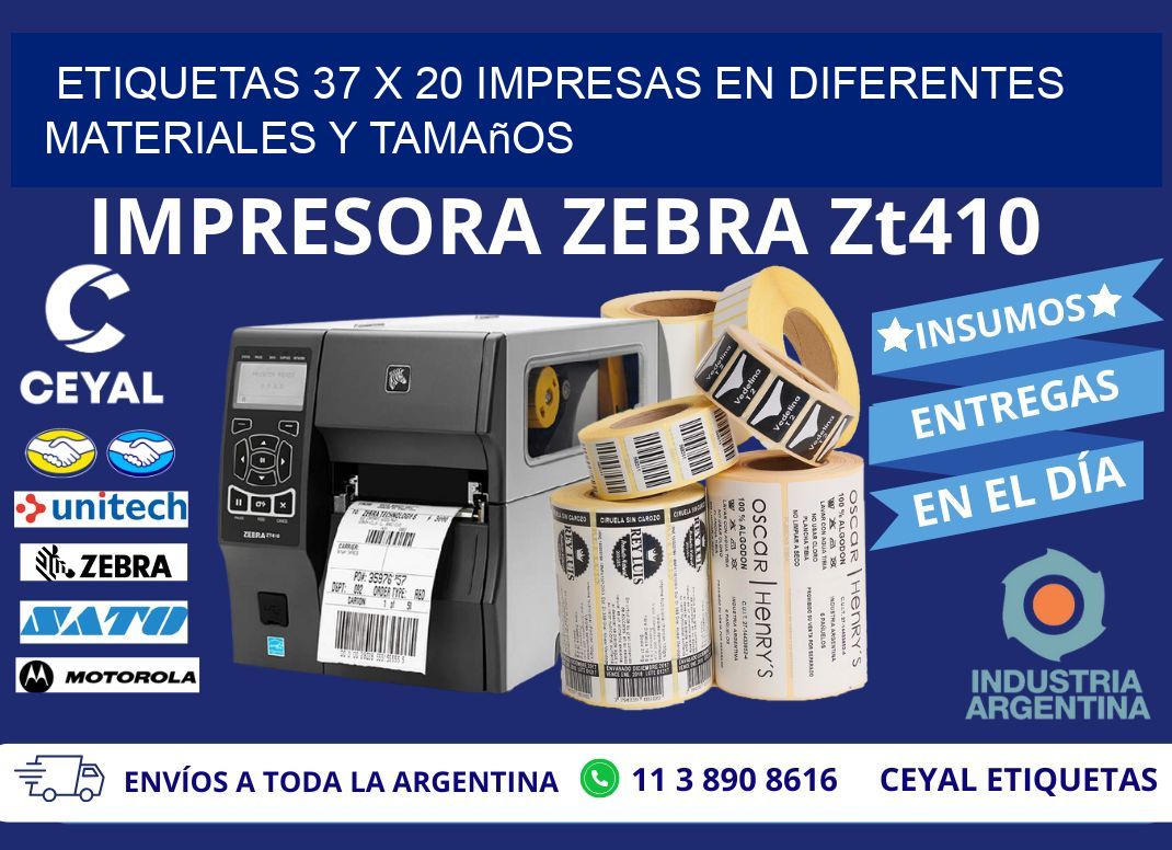 Etiquetas 37 x 20 Impresas en Diferentes Materiales y Tamaños