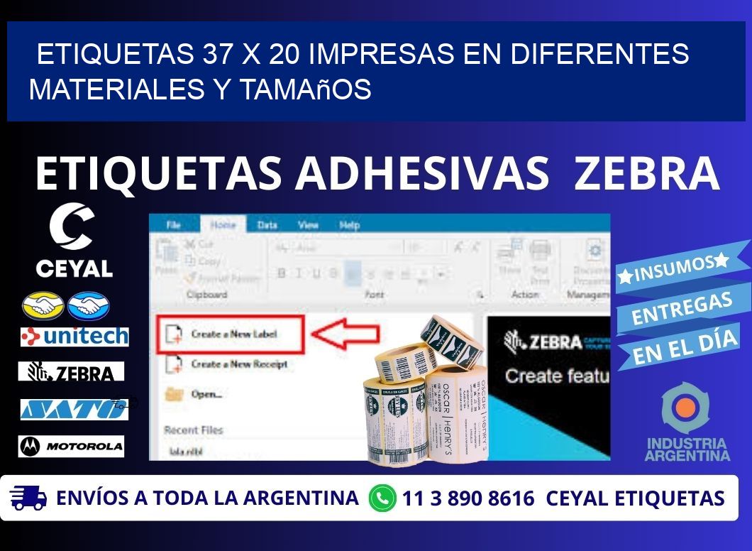 Etiquetas 37 x 20 Impresas en Diferentes Materiales y Tamaños