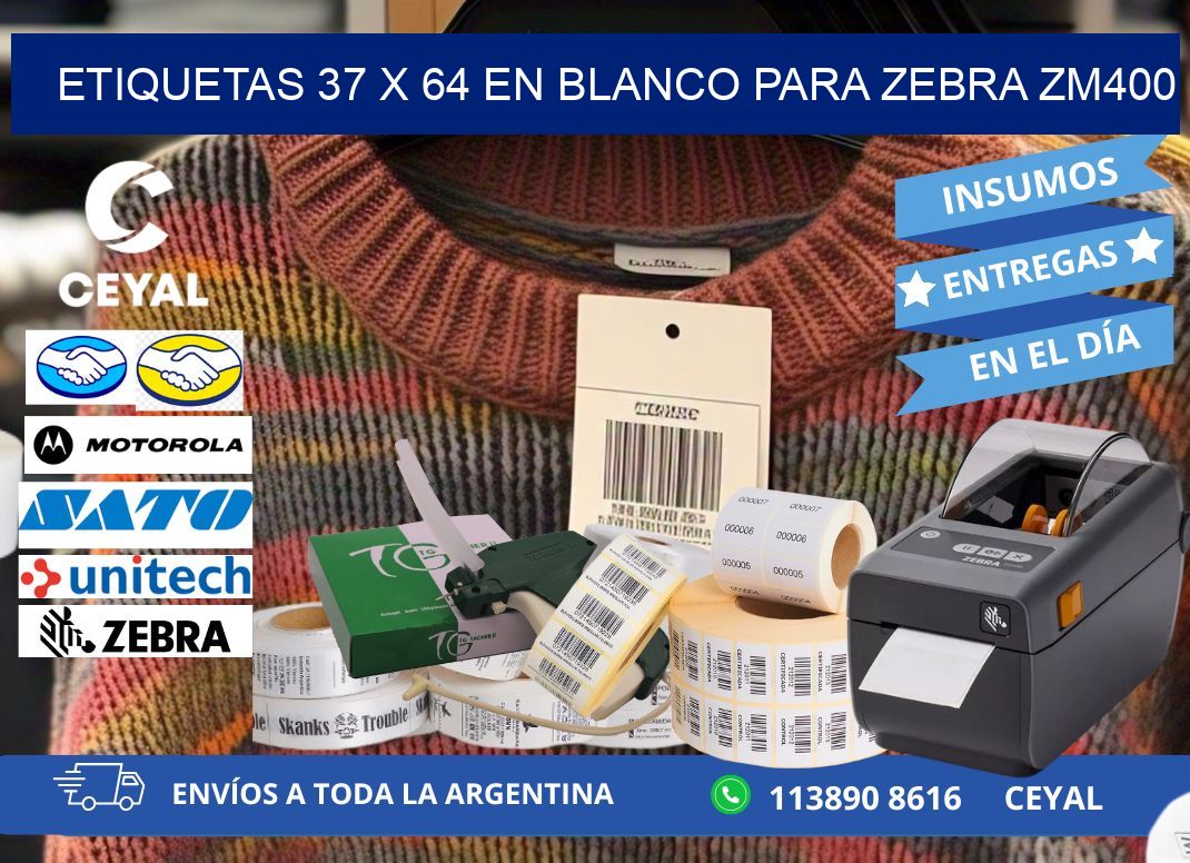 Etiquetas 37 x 64 en blanco para zebra zm400