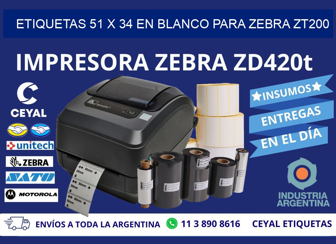 Etiquetas 51 x 34 en blanco para zebra zt200