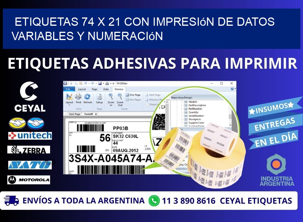 Etiquetas 74 x 21 con Impresión de Datos Variables y Numeración