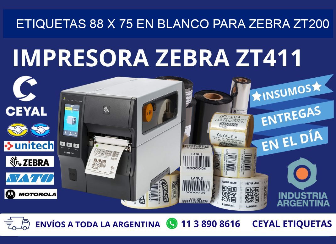 Etiquetas 88 x 75 en blanco para zebra zt200