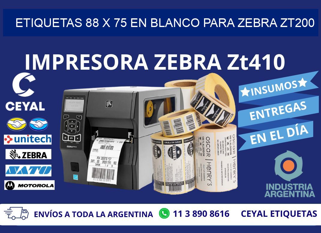 Etiquetas 88 x 75 en blanco para zebra zt200