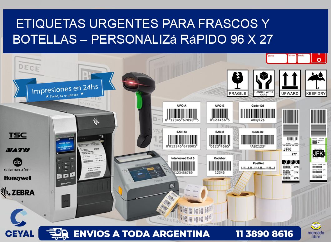 Etiquetas Urgentes para Frascos y Botellas – Personalizá Rápido 96 x 27