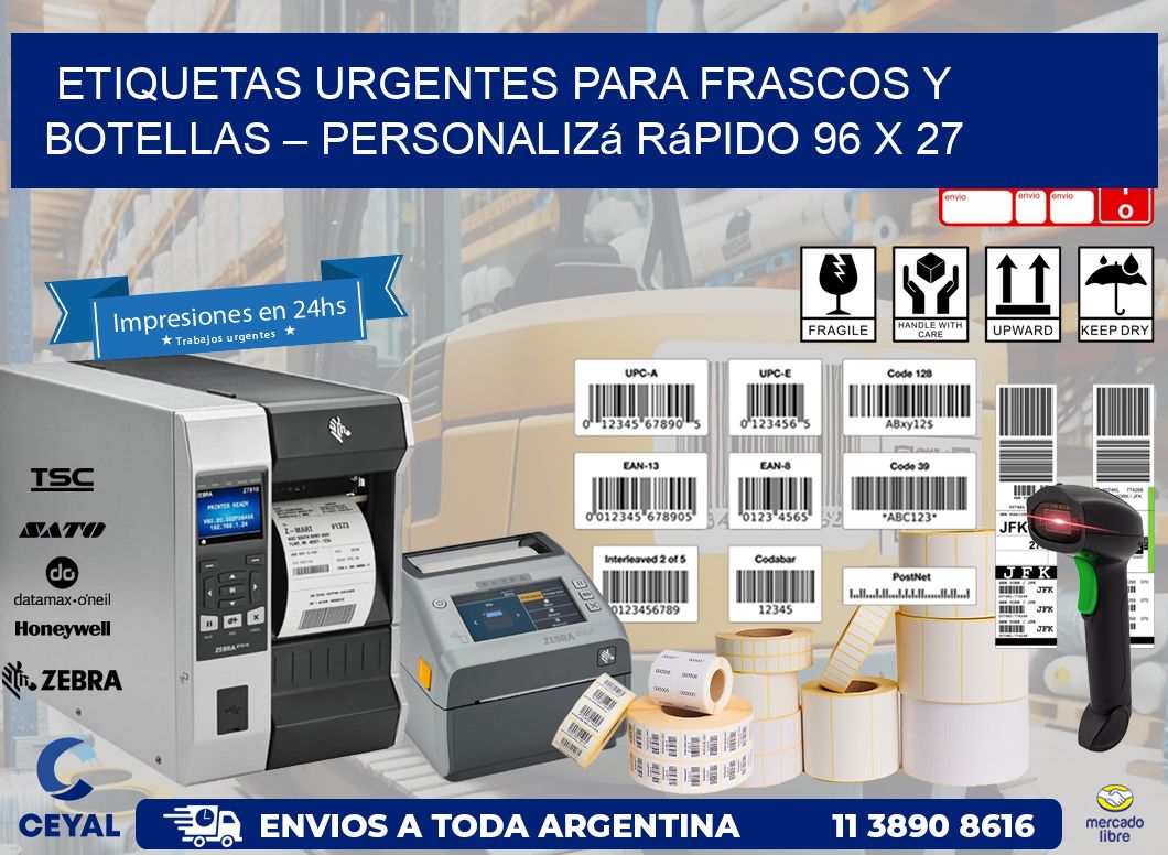 Etiquetas Urgentes para Frascos y Botellas – Personalizá Rápido 96 x 27