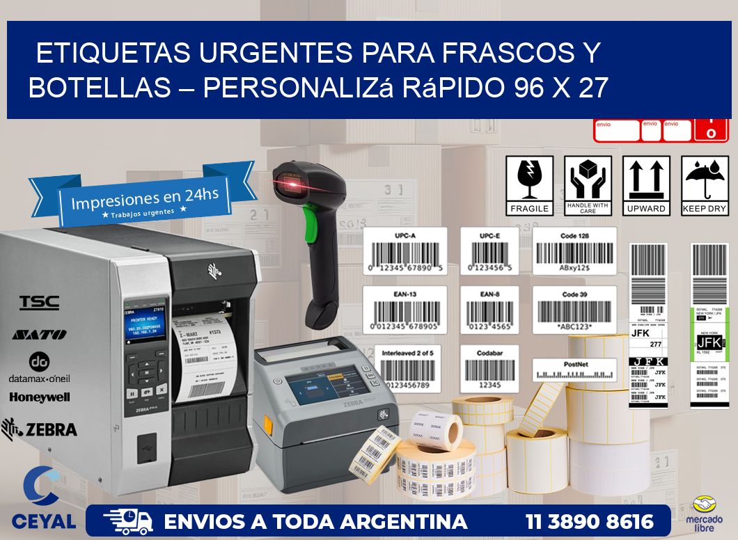 Etiquetas Urgentes para Frascos y Botellas – Personalizá Rápido 96 x 27