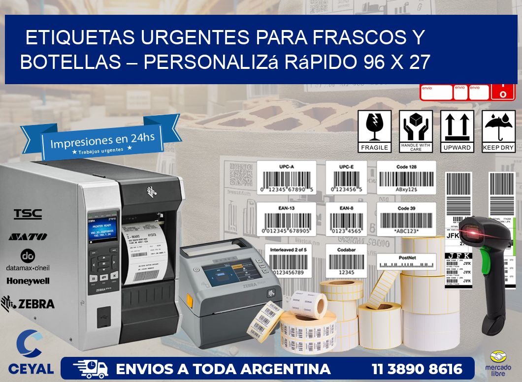 Etiquetas Urgentes para Frascos y Botellas – Personalizá Rápido 96 x 27