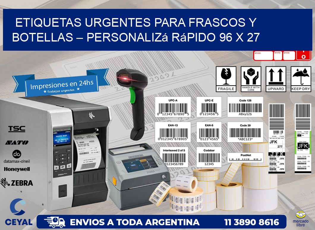 Etiquetas Urgentes para Frascos y Botellas – Personalizá Rápido 96 x 27
