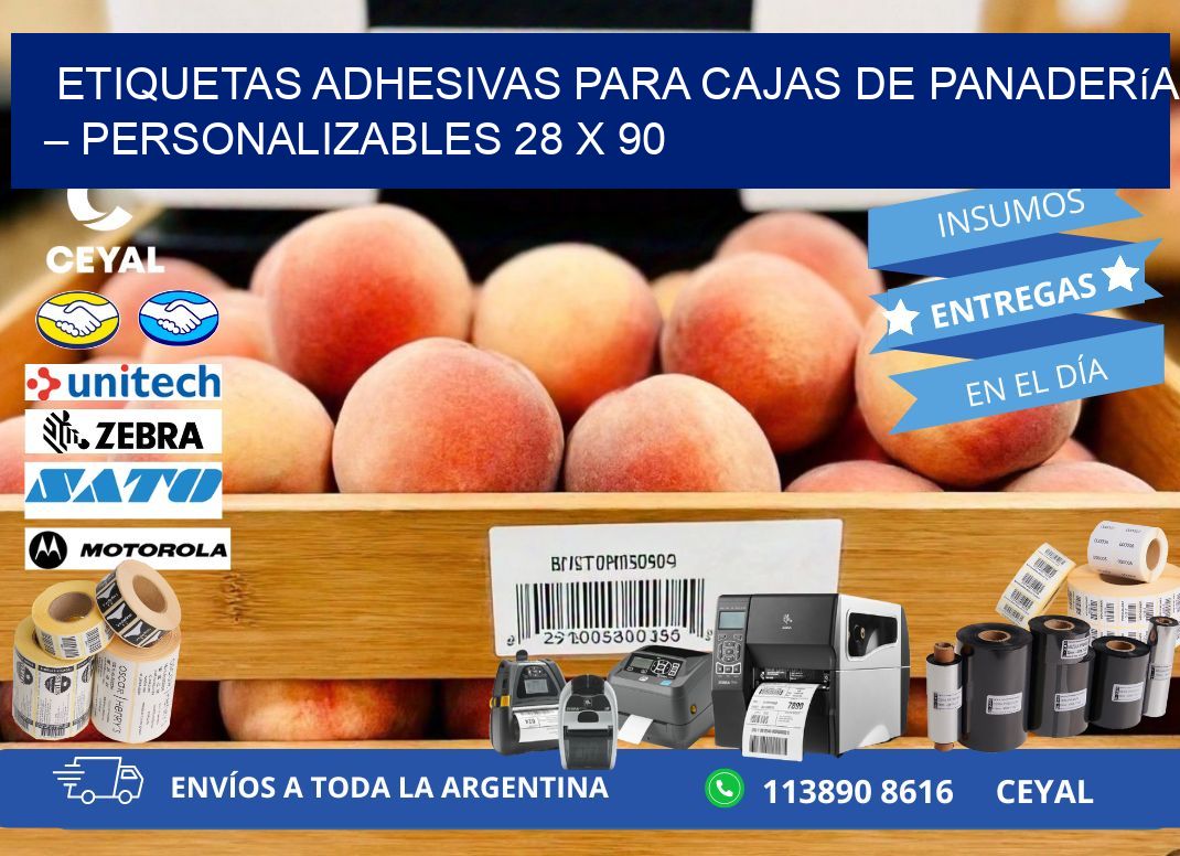Etiquetas adhesivas para cajas de panadería – Personalizables 28 x 90