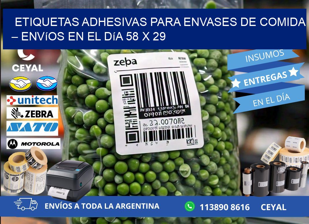 Etiquetas adhesivas para envases de comida – Envíos en el día 58 x 29