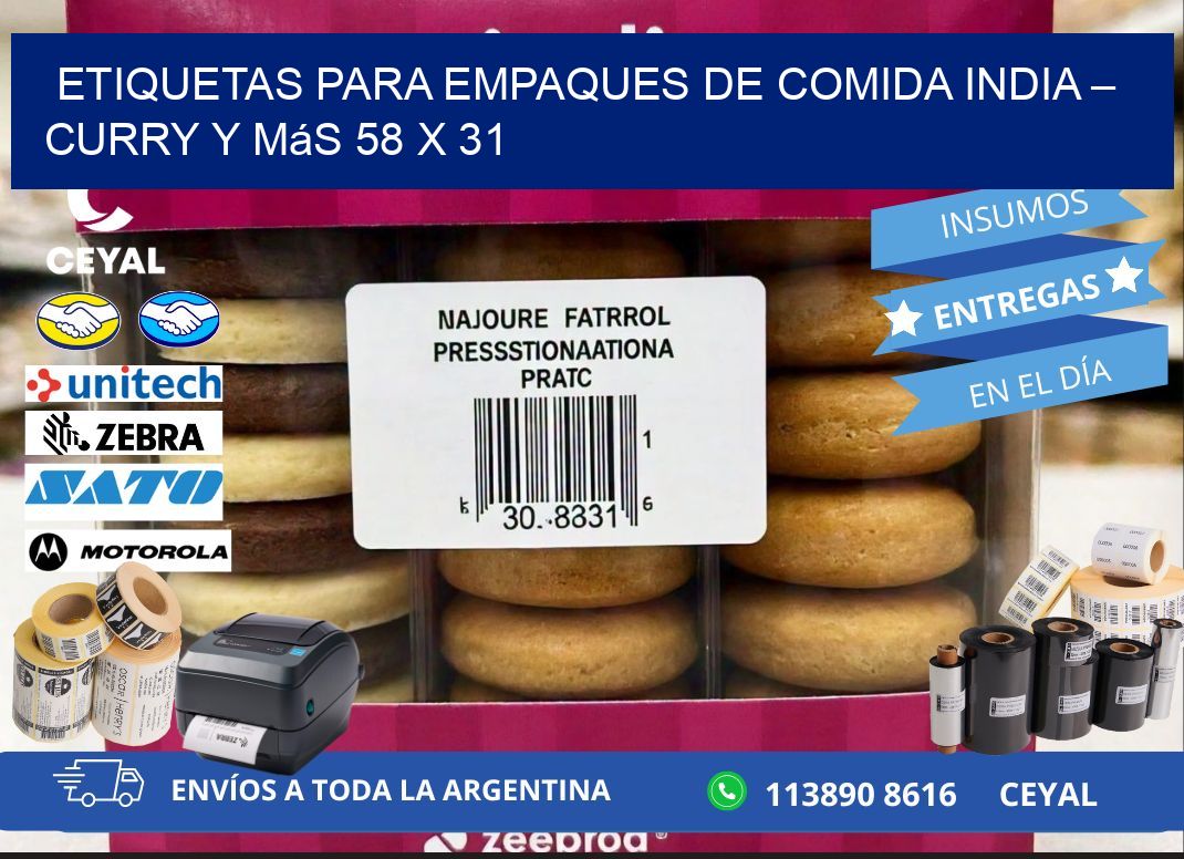 Etiquetas para empaques de comida india – Curry y más 58 x 31