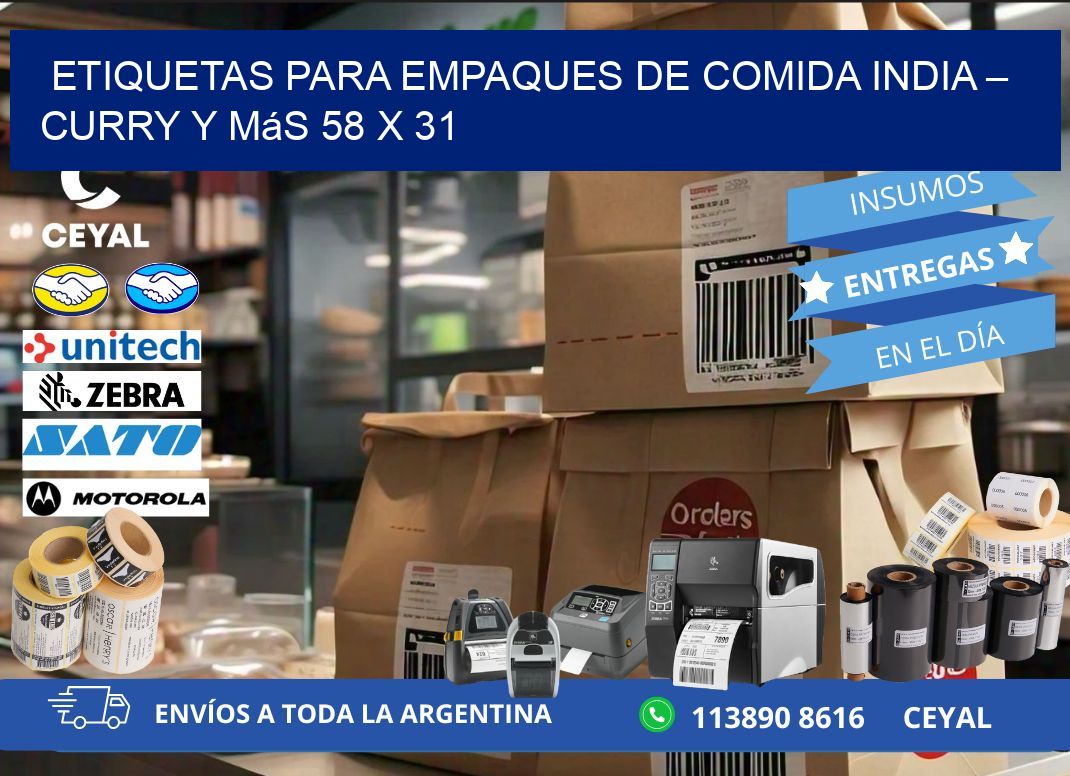 Etiquetas para empaques de comida india – Curry y más 58 x 31